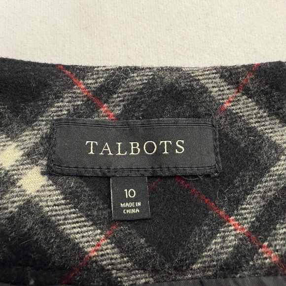 Talbots Black Plaid Wool Blend Midi Skirt Sz 10 Preppy Classic Academia Office - Picture 5 of 13